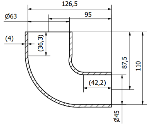 Bilde av 1.75" til 2.5" / 45 mm. til  63.5 mm. - 90 graders silikonbøyning / reduksjon - Svart