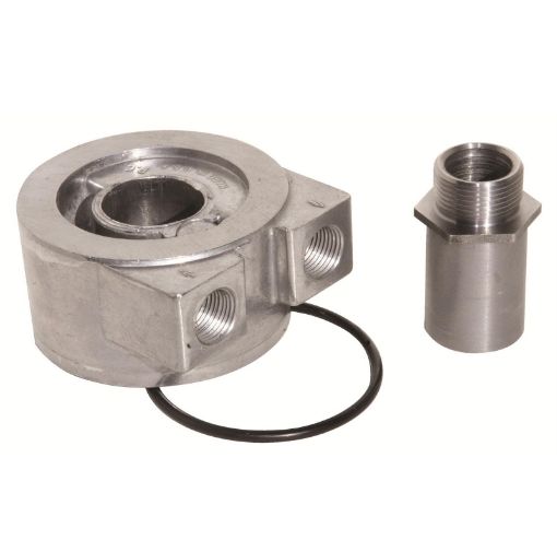 Bilde av Sandwich Oil Adapter 1"-16 for Cummins Dodge Diesel w/ 3/8" NPT Ports