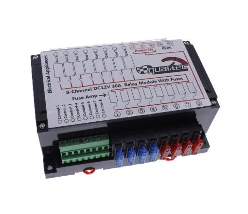 Bilde av TYTXRV 8-channel DC 12V 30A relay module with fuses