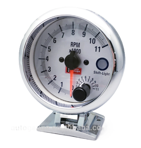 Bilde av 3,75" Turteller - Hvit bakgrunn - Chrom ring - Med shiftlight