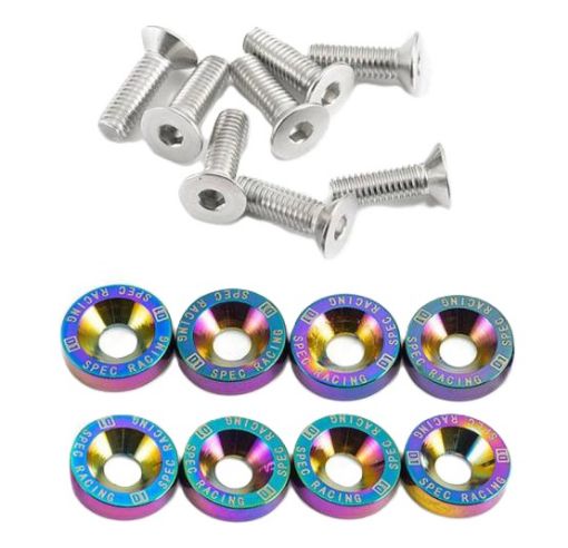 Bilde av 8 x M6x20 Stålbolter + skiver - Neo Chrome