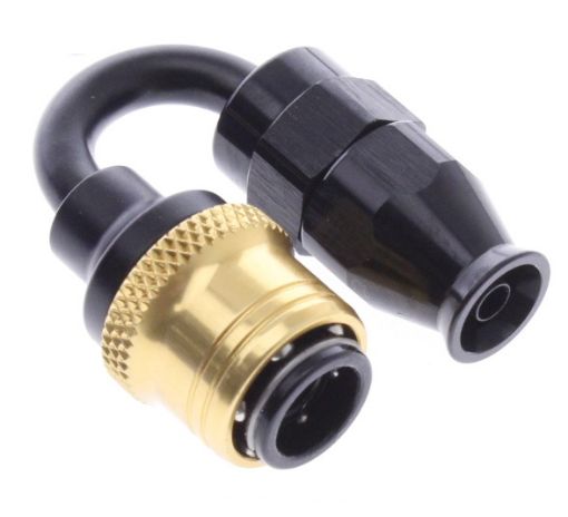 Bilde av 180° PTFE Quick Connect Hose Ends -Black/Gold - AN4